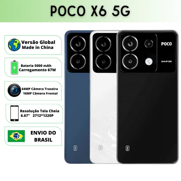 Xiaomi PocoPhone Poco X6 5G Versão Global | Smartphone 5G, ROM Global, Câmera 64MP, Carregador 67W