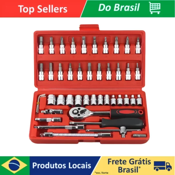 Kit de ferramentas 46 peças chave de catraca reversível com jogo de soquete para manutenção e reparo