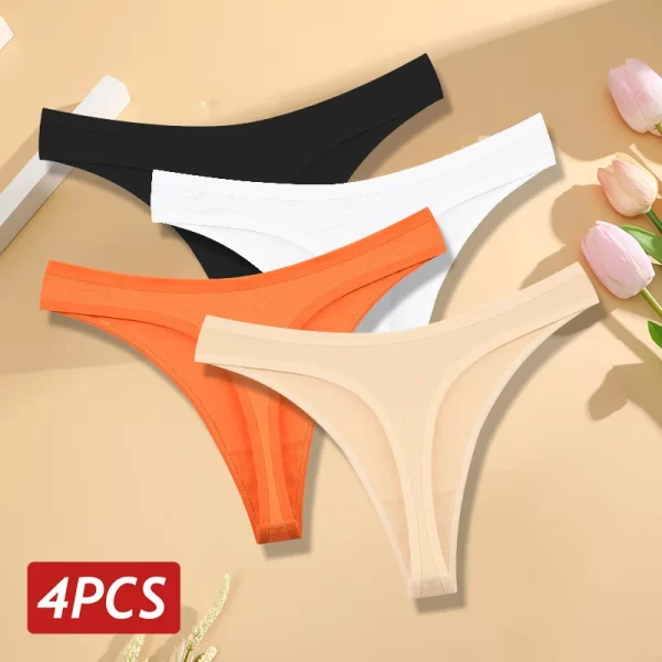 4 pçs/set sem costura calcinha de algodão para mulheres sexy baixo crescimento tanga g-string calcinha feminina cintura v respirável roupa interior lingerie macia - Image 9