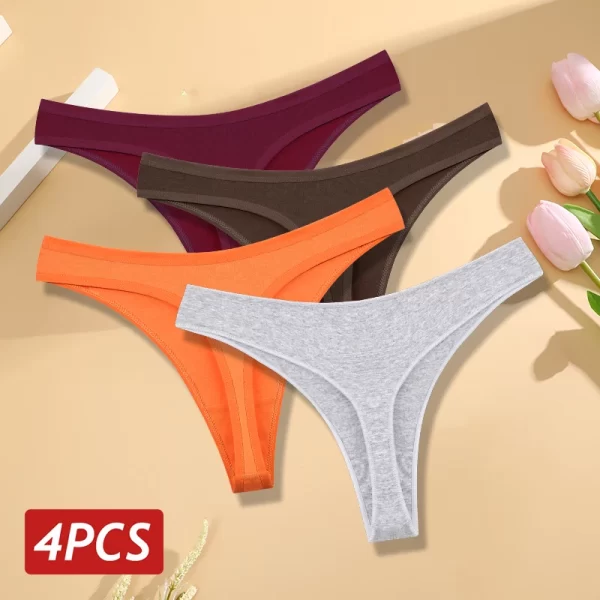 4 pçs/set sem costura calcinha de algodão para mulheres sexy baixo crescimento tanga g-string calcinha feminina cintura v respirável roupa interior lingerie macia - Image 12