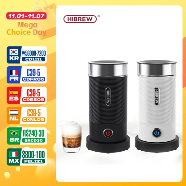 HiBREW Espuma de leite para espumar Misturador de chocolate Frio/Quente Latte Cappuccino Aquecedor de leite totalmente automático Toque fresco M1A