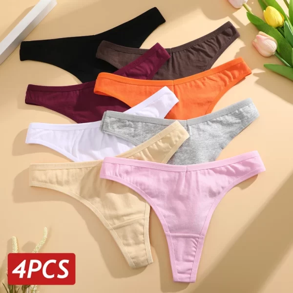 4 pçs/set sem costura calcinha de algodão para mulheres sexy baixo crescimento tanga g-string calcinha feminina cintura v respirável roupa interior lingerie macia