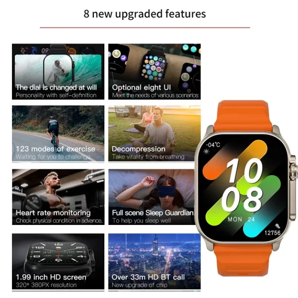 t800 ultra, relógio inteligente masculino 49mm série 8 2.3 "tela amoled nfc bússola à prova dwaterproof água para apple watch iwo ultra 8 smartwatch - Image 3