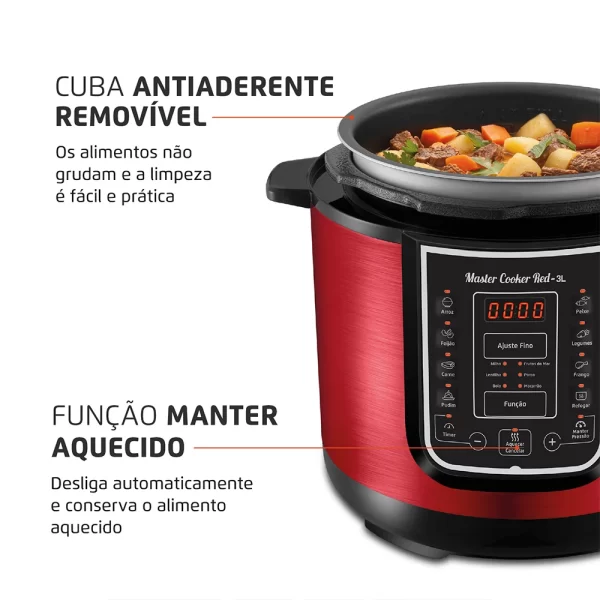 Panela de Pressão Elétrica Master Cooker Vermelha 3L PE-41 127V - Image 4