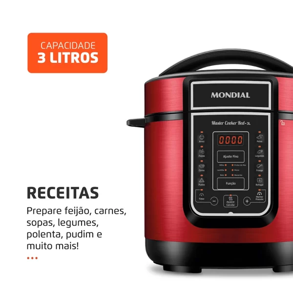 Panela de Pressão Elétrica Master Cooker Vermelha 3L PE-41 127V - Image 2