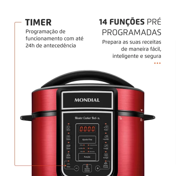 Panela de Pressão Elétrica Master Cooker Vermelha 3L PE-41 127V - Image 3