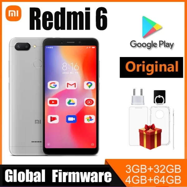 Xiaomi redmi 6 smartphone googleplay celular 5.45 "tela cheia ai face ing telefone usado