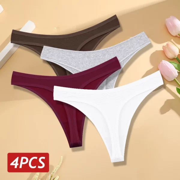 4 pçs/set sem costura calcinha de algodão para mulheres sexy baixo crescimento tanga g-string calcinha feminina cintura v respirável roupa interior lingerie macia - Image 14