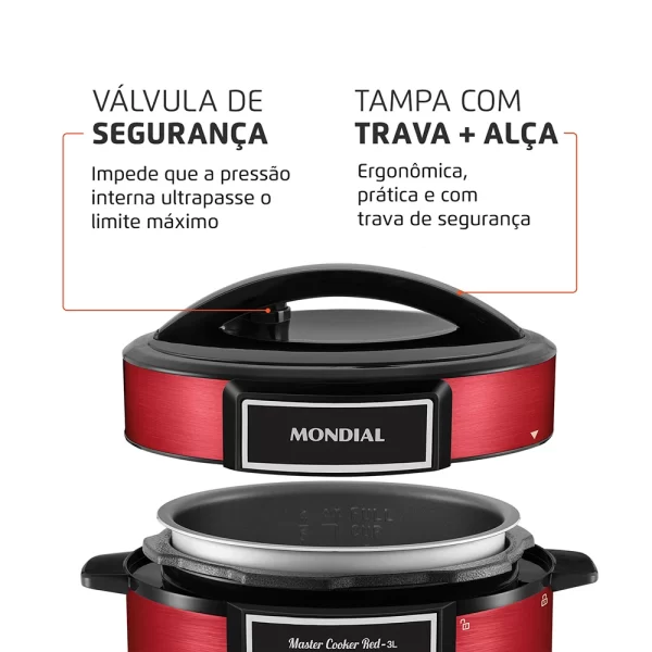 Panela de Pressão Elétrica Master Cooker Vermelha 3L PE-41 127V - Image 6