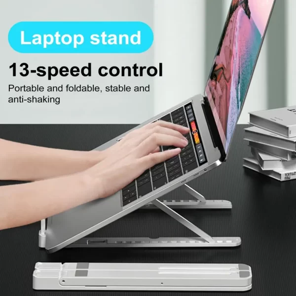 Suporte ajustável para laptop, ergonômico, com ventilador, portátil, altura ajustável, suporte riser para alta estabilidade para trabalho