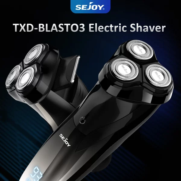 Sejoy barbeador elétrico masculino 3D USB recarregável 5W barbeador elétrico com tela LCD IPX7 à prova d'água máquina de barbear elétrica