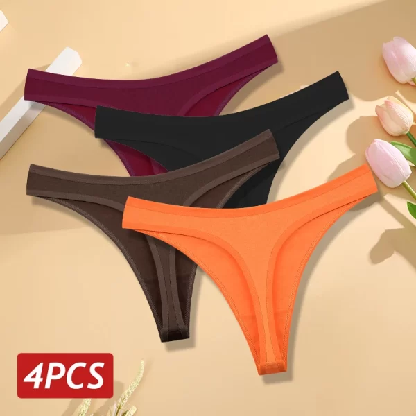 4 pçs/set sem costura calcinha de algodão para mulheres sexy baixo crescimento tanga g-string calcinha feminina cintura v respirável roupa interior lingerie macia - Image 8