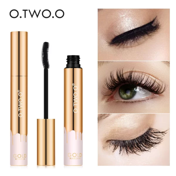 O.TWO.O 3D Mascara Alongamento Preto Lash Cílios Extensão Eye Lashes Escova Beleza Maquiagem Long-vestindo Rímel Cor Dourada