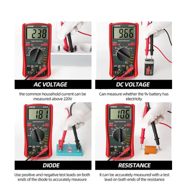 DM850 Professional Digital Multimeter 1999 Auto AC/DC Votage Tester Ohm Current Ammeter Test Probe Professional Detector Tool - Image 2