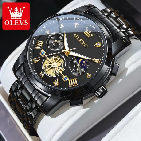 OLEVS Men's Watches Classic Multifunctional Fltwheel Chronograph Original Quartz Wristwatch Moon Phase 24 Hour Waterproof reloj - Image 13