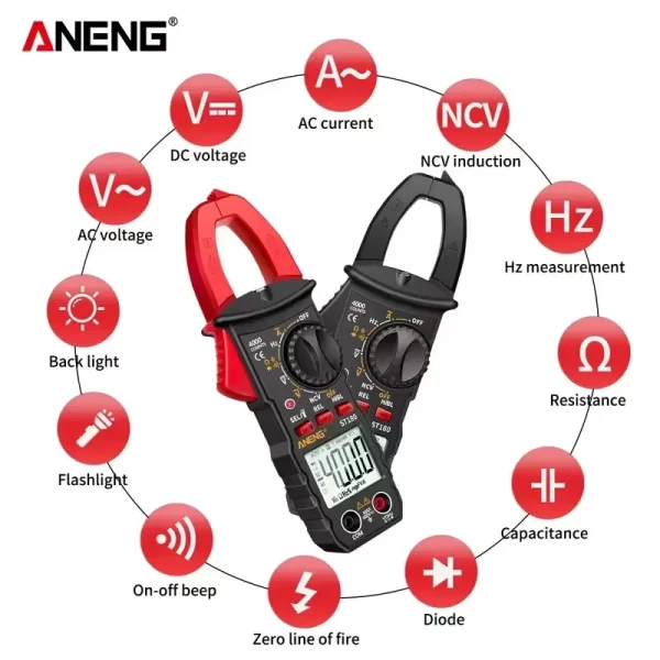 Aneng st180 4000 contagens medidor de braçadeira digital ac multímetro atual amperímetro testador tensão carro amp hz capacitância ncv ohm ferramenta 1pc - Image 4