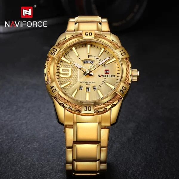 NAVIFORCE Top Marca de Luxo Relógio de Pulso de Quartzo Masculino Original Moda Relógios de Ouro Para Homens À Prova D 'Água Relógio de Aço de Negócios Homem - Image 3