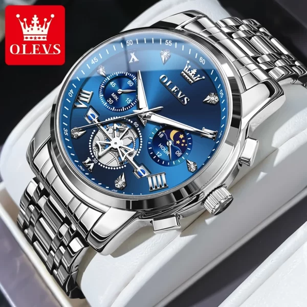 OLEVS Men's Watches Classic Multifunctional Fltwheel Chronograph Original Quartz Wristwatch Moon Phase 24 Hour Waterproof reloj - Image 7