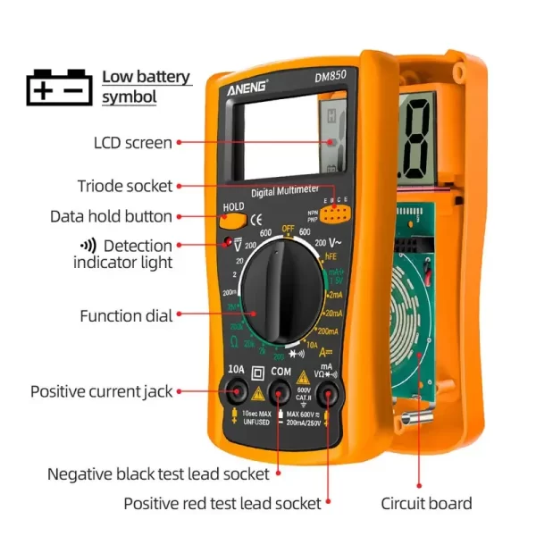 DM850 Professional Digital Multimeter 1999 Auto AC/DC Votage Tester Ohm Current Ammeter Test Probe Professional Detector Tool - Image 5