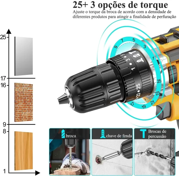 Conjunto de furadeira e chave de fenda sem fio com 2 baterias - Kit de perfuração elétrica profissional de 21V - Image 5